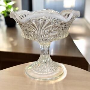 Vintage Fenton Opalescent Glass Tokyo Pattern Compote Footed Dish 8.25”x5”